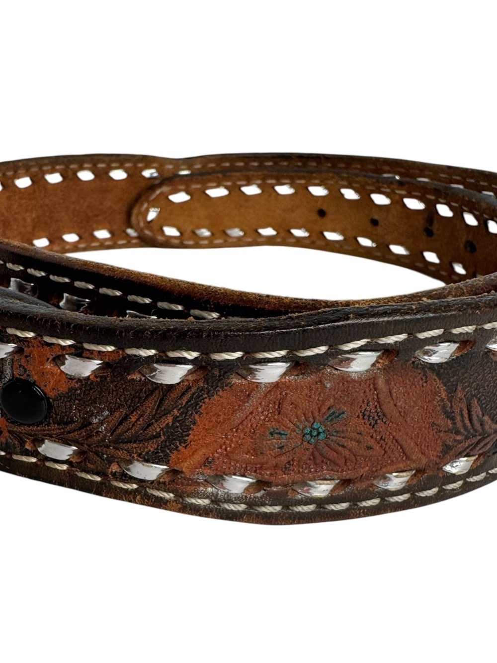 Brushy Creek Full Grain Cowhide Leather Belt Men's 38 Tan Tooled Eagle Floral